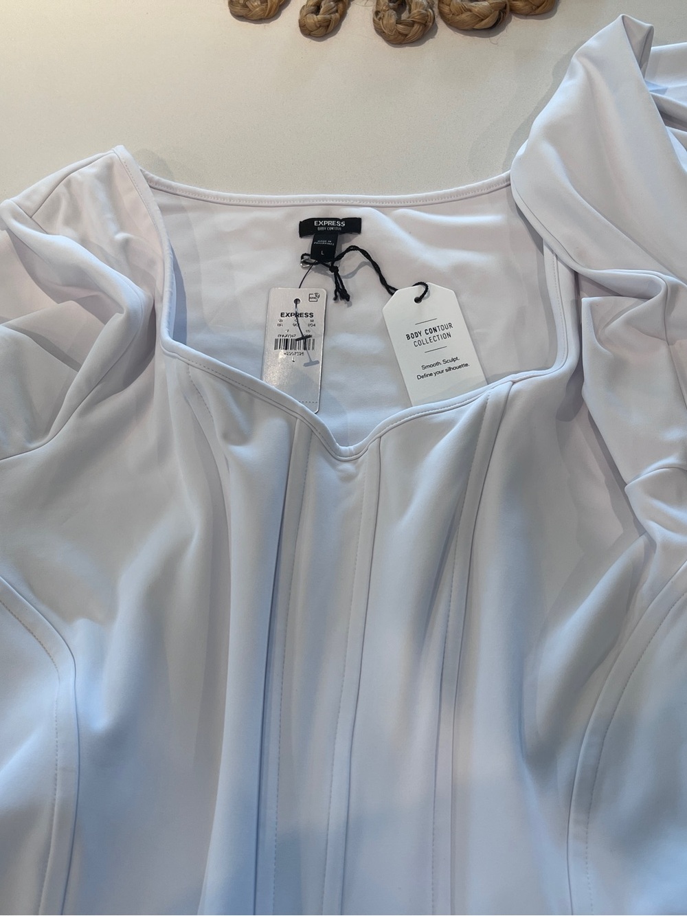 Express Body Contour High Compression Long Sleeve Corset Top White Size L - Picture 5 of 10